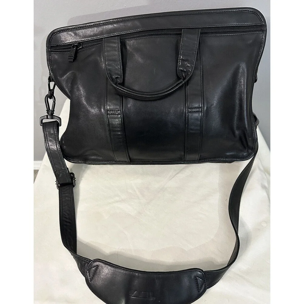 TUMI Black Leather Laptop Expandable Briefcase Pockets Shoulder Strap 9601D3